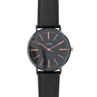 Montre homme Lutetia noir, index et aiguilles doré-rose, bracelet synthétique