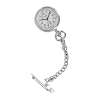 Montre infirmière à broche en métal, dato 6h, 3 aiguilles, chaîne et clip en laiton