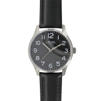 Montre Laval boîtier acier, cadran blanc et bracelet cuir de bovin noir doublure synthétique