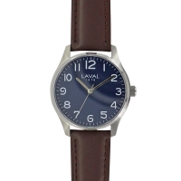 Montre Laval boîtier acier, cadran bleu et bracelet cuir de bovin marron doublure synthétique