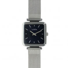 Montre Lutetia argentée avec boîtier métal et bracelet acier milanais, cadran noir