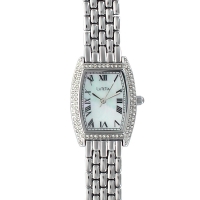 Montre Lutetia argentée, pierres synthétiques, chiffres romains, bracelet style grain de riz