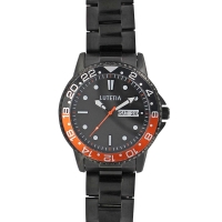 Montre Lutetia boîtier acier argenté, dato 3h cadran noir et bracelet acier noir