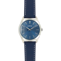 Montre Lutetia boîtier acier, cadran bleu, bracelet cuir de bovin bleu, surpiqûres