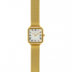 Montre Lutetia boîtier carré arrondi et bracelet milanais doré, chiffres romains