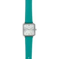 Montre Lutetia boîtier carré métal argenté et bracelet synthétique turquoise