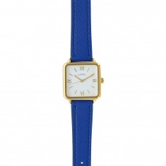 Montre Lutetia boîtier carré métal doré et bracelet synthétique bleu marine