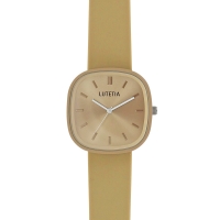 Montre Lutetia boîtier carré métal marron clair, cadran et bracelet plastique marron clair