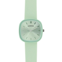 Montre Lutetia boîtier carré métal vert, cadran vert bracelet plastique vert