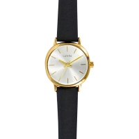 Montre Lutetia boîtier coussin métal doré, cadran argenté et bracelet cuir de veau noir