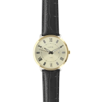 Montre Lutetia boîtier doré, chiffres romains et dato, bracelet noir aspect croco - Étanche 50m