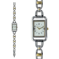 Montre Lutetia boîtier et bracelet en métal couleur argent et doré, cadran blanc