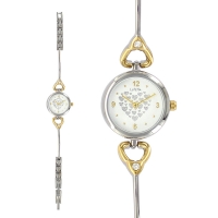 Montre Lutetia boîtier et bracelet métal bicolore, cadran blanc coeurs pailletés