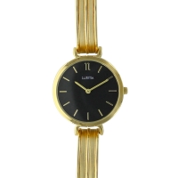 Montre Lutetia boîtier et bracelet métal doré mat et doré brillant, cadran noir
