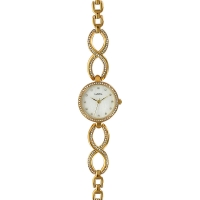 Montre Lutetia boîtier et bracelet métal doré, pierres synthétiques, cadran blanc