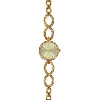 Montre Lutetia boîtier et bracelet métal doré, pierres synthétiques, cadran couleur champagne