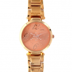 Montre Lutetia boîtier et bracelet métal doré rose, pierres synthétiques et chiffres arabes