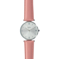 Montre Lutetia boîtier et cadran métal couleur argent, bracelet synthétique rose