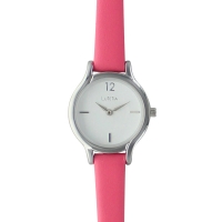 Montre Lutetia boîtier métal argenté, cadran blanc, bracelet cuir de veau rose