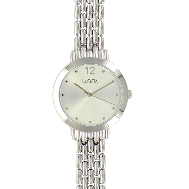 Montre Lutetia boîtier métal, cadran blanc et bracelet métal avec fermoir à clip