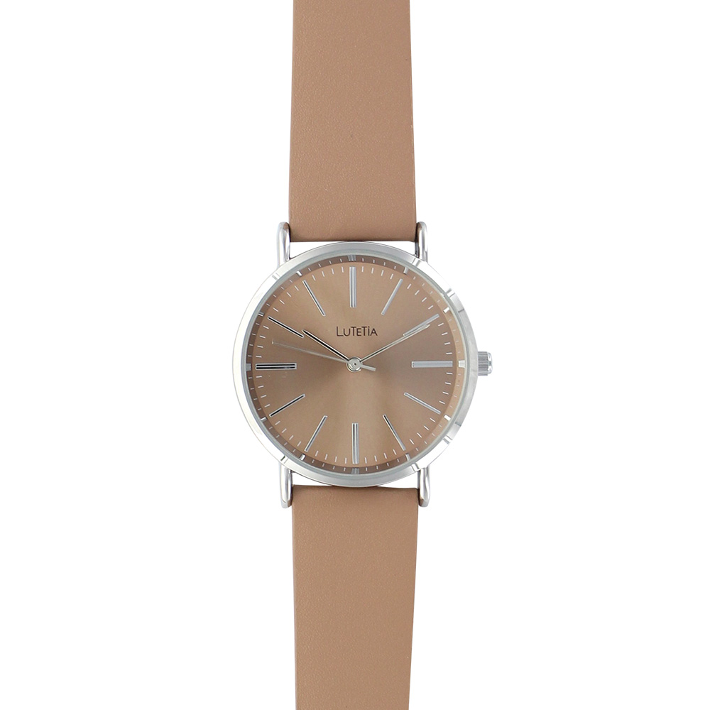 Montre Lutetia boîtier métal, cadran et bracelet synthétique couleur caramel
