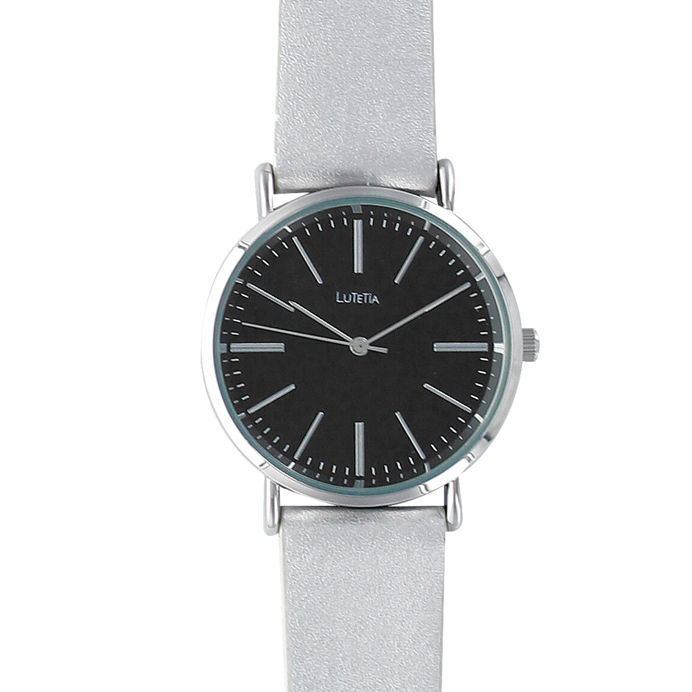 Montre Lutetia boîtier métal, cadran noir et bracelet synthétique couleur argent