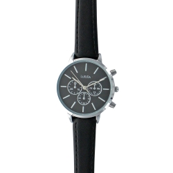Montre Lutetia boîtier métal, chrono décoratif, cadran et bracelet synthétique noir