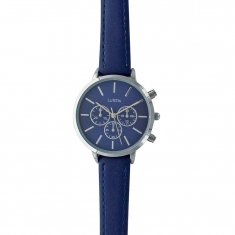 Montre Lutetia boîtier métal, chrono décoratif et bracelet synthétique bleu marine