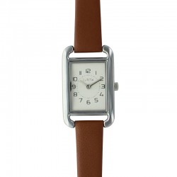 Montre Lutetia boîtier métal couleur argent et bracelet cuir de veau marron doublure synthétique