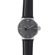 Montre Lutetia boîtier métal diam. 45mm, cadran noir et bracelet noir aspect crocodile