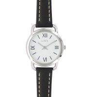 Montre Lutetia boîtier métal doré, cadran blanc, bracelet cuir de bovin noir, surpiqûres