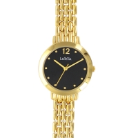 Montre Lutetia boîtier métal doré, cadran noir et bracelet métal doré avec fermoir à clip