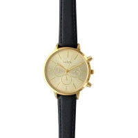 Montre Lutetia boîtier métal doré, chrono décoratif et bracelet synthétique noir
