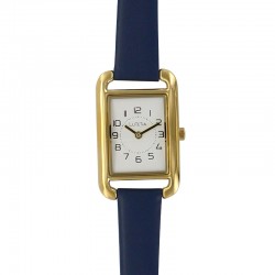 Montre Lutetia boîtier métal doré et bracelet cuir de veau bleu marine doublure synthétique