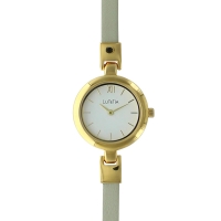 Montre Lutetia boîtier métal doré et bracelet fin cuir de veau gris clair