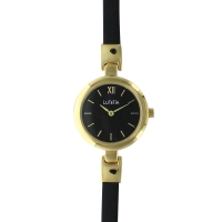 Montre Lutetia boîtier métal doré et bracelet fin cuir de veau noir