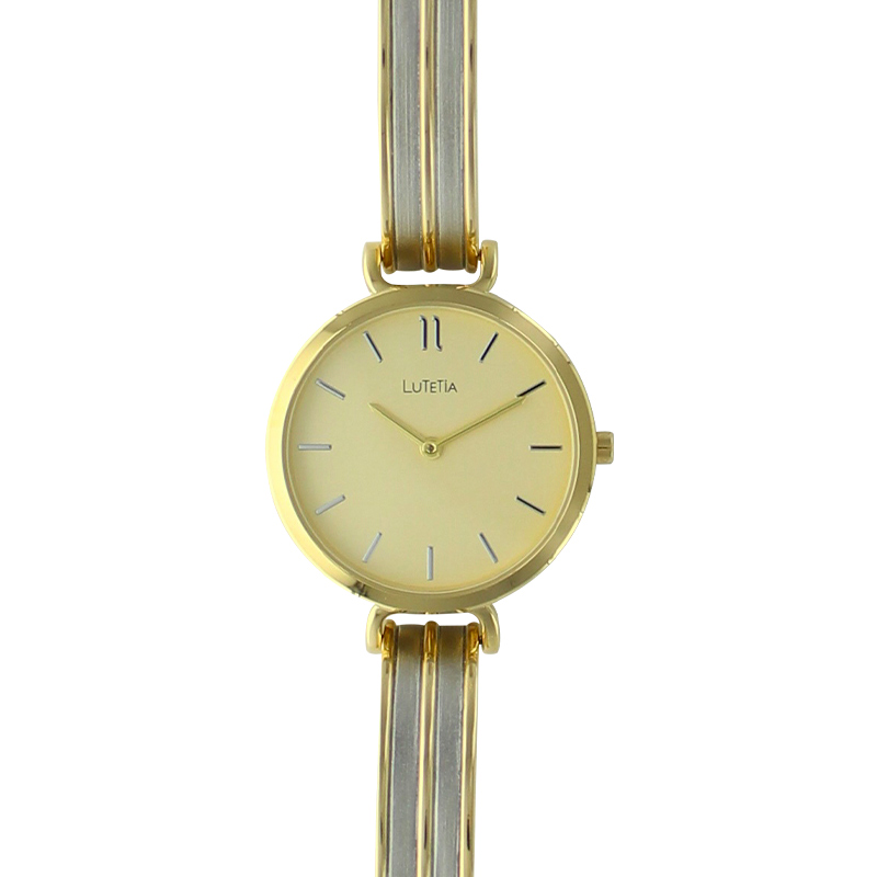 Montre Lutetia boîtier métal doré et bracelet métal argenté mat et doré brillant