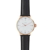 Montre Lutetia boîtier métal doré-rose diam. 45mm, cadran blanc, bracelet noir aspect crocodile