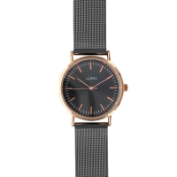 Montre Lutetia boîtier métal doré rose et bracelet milanais acier gris anthracite