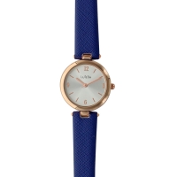 Montre Lutetia boîtier métal doré-rose et bracelet synthétique aspect grainé bleu marine