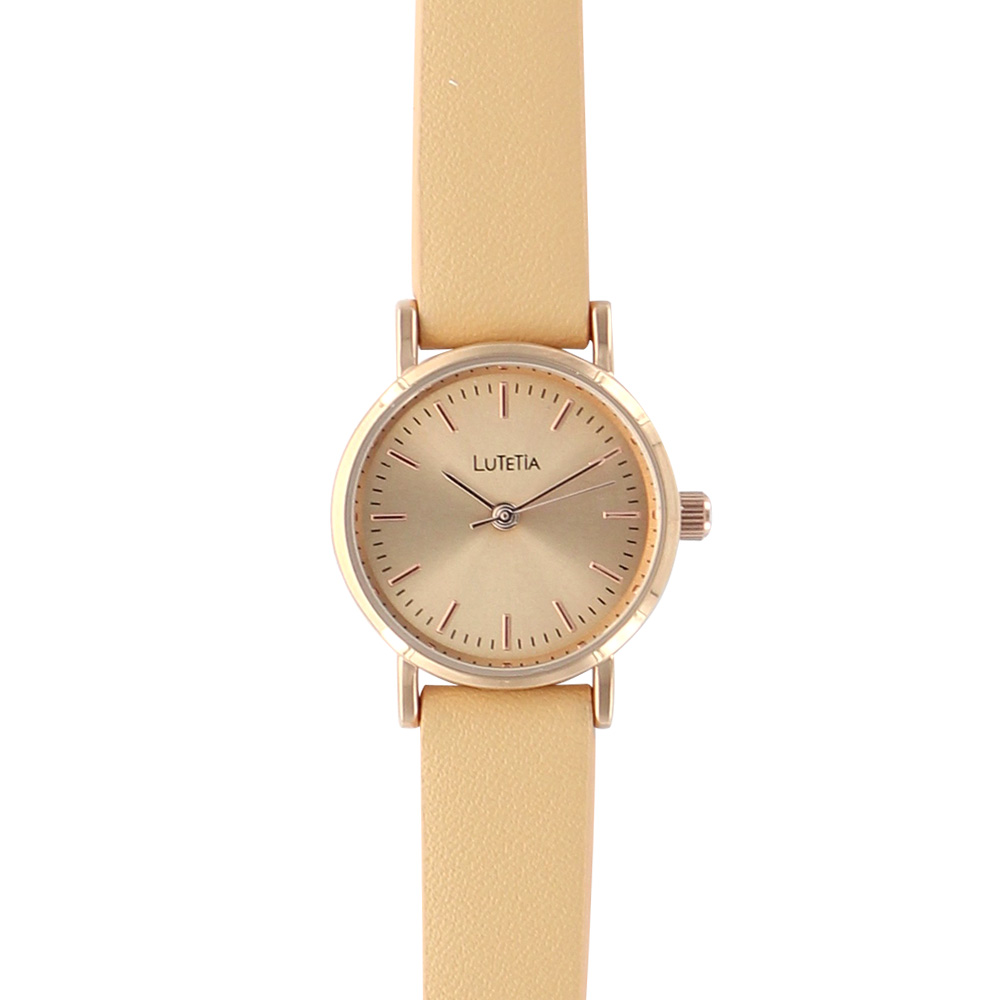 Montre Lutetia boîtier métal doré rose ø 25 mm, cadran et bracelet synthétique couleur crème