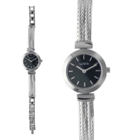 Montre Lutetia boîtier métal et bracelet fin métal couleur argent, cadran noir