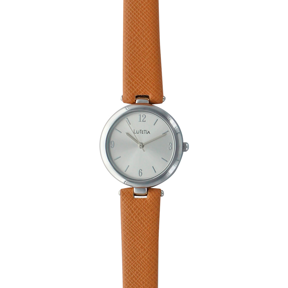 Montre Lutetia boîtier métal et bracelet synthétique aspect grainé camel