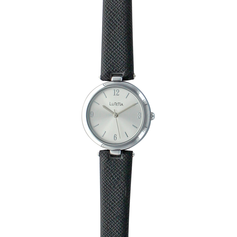 Montre Lutetia boîtier métal et bracelet synthétique aspect grainé noir