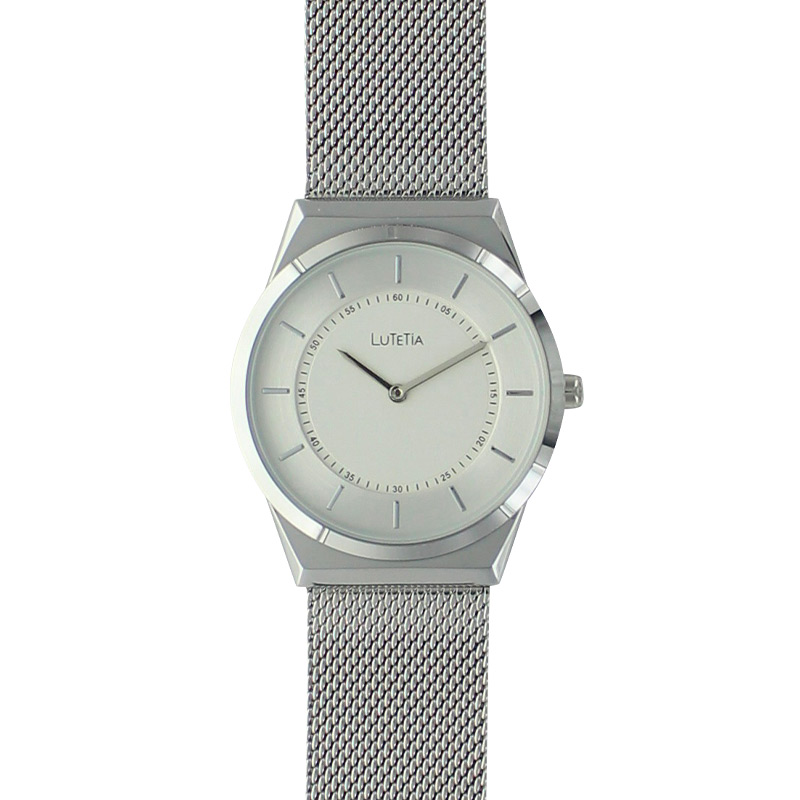 Montre Lutetia boîtier métal et large bracelet acier milanais couleur argent