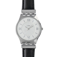 Montre Lutetia boîtier métal, index et chiffres romains, bracelet cuir de bovin noir