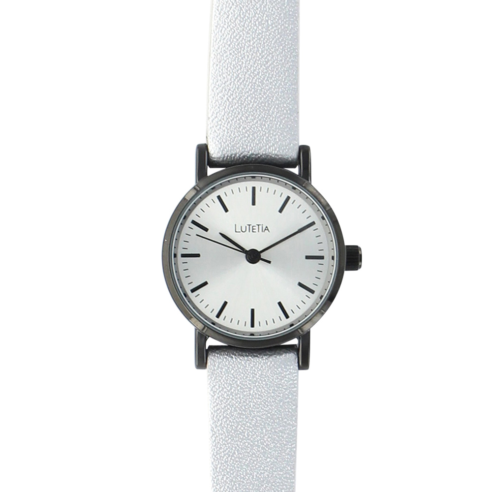 Montre Lutetia boîtier métal noir diam. 25mm, cadran et bracelet synthétique argentés