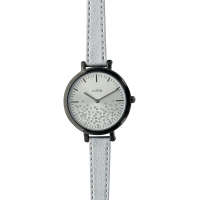 Montre Lutetia boîtier noir, cadran avec pierres synthétiques et bracelet synthétique argent