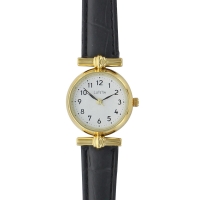 Montre Lutetia boîtier rond métal doré et bracelet synthétique noir imitation crocodile