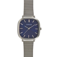 Montre Lutetia cadran carré bleu, bracelet acier argenté, mvt 2035